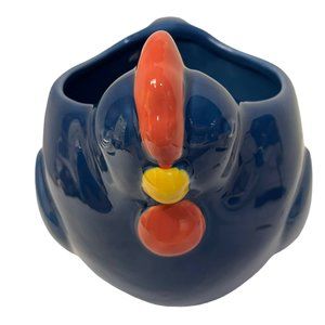 Ceramic Blue CHICKEN ROOSTER Mugs Cups Farmhouse Country Small Plant‎ Holder Pot